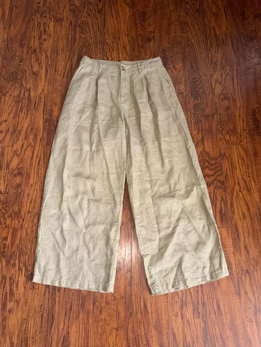 Zara 100% Linen Pleated Wide-Leg Palazzo Pants